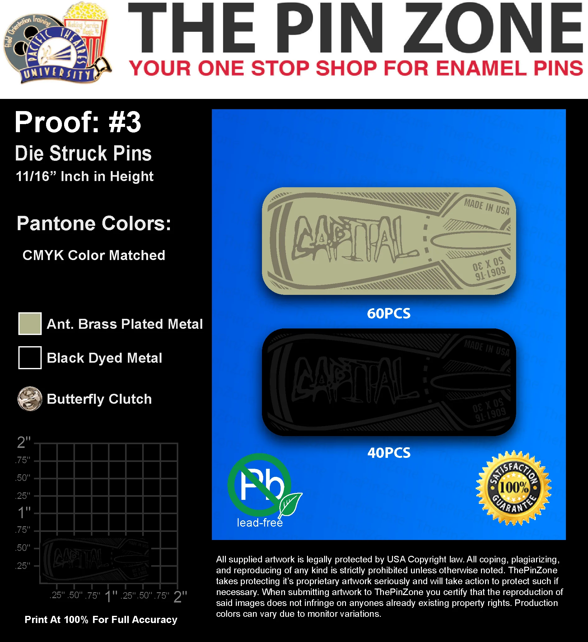 100 “TIM H” LAPEL PINS: PROOF #3