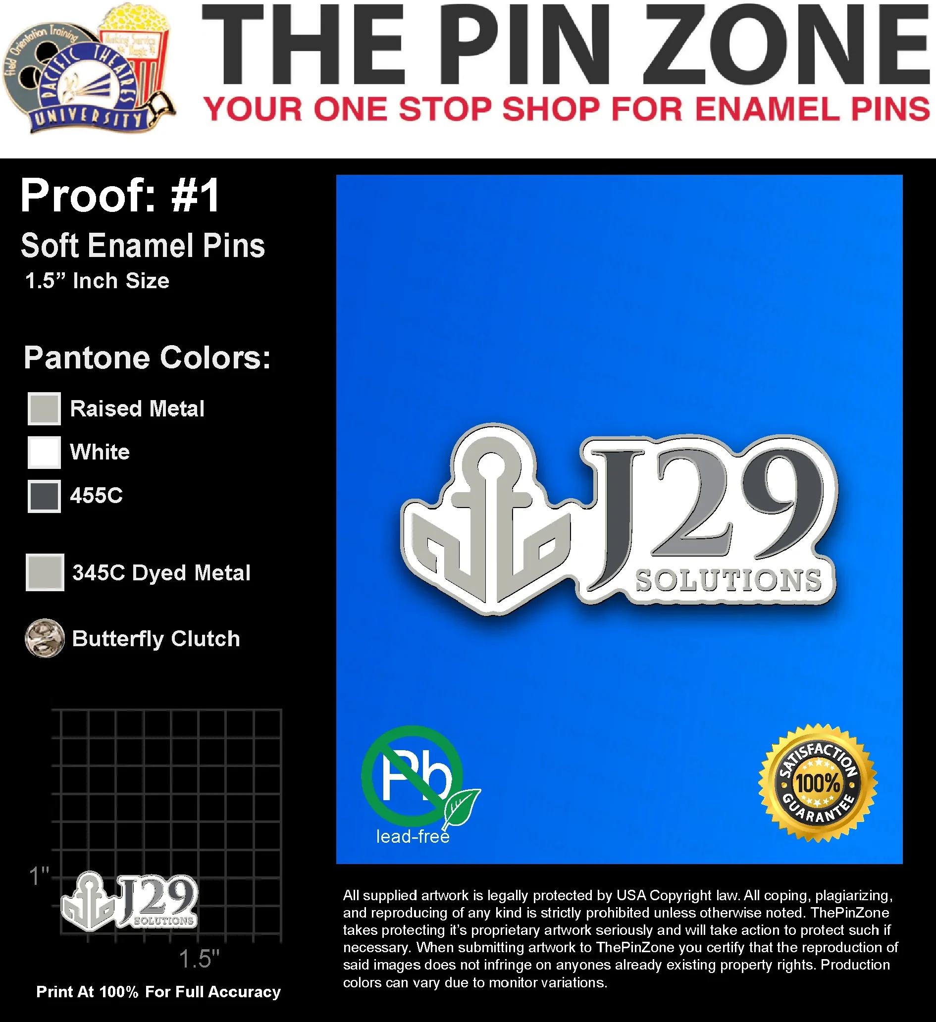 25 “TRACY M” LAPEL PINS: PROOF #1