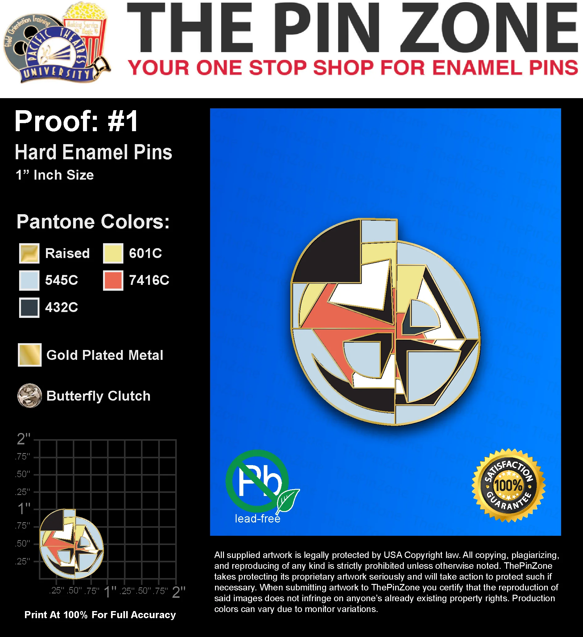 100 “KIMBALL G” LAPEL PINS: PROOF #1