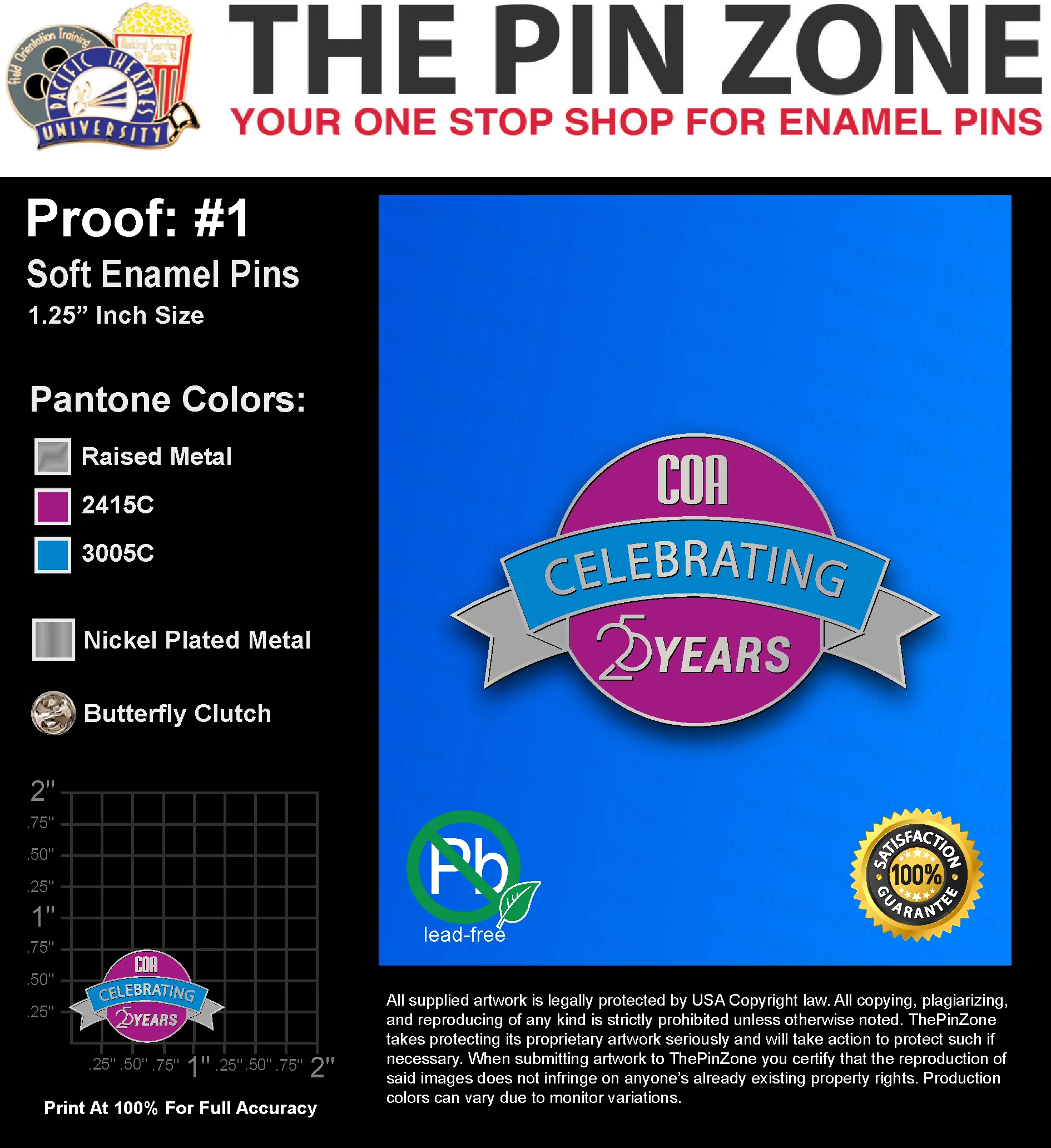 400 “LYNNE D” LAPEL PINS: PROOF #1