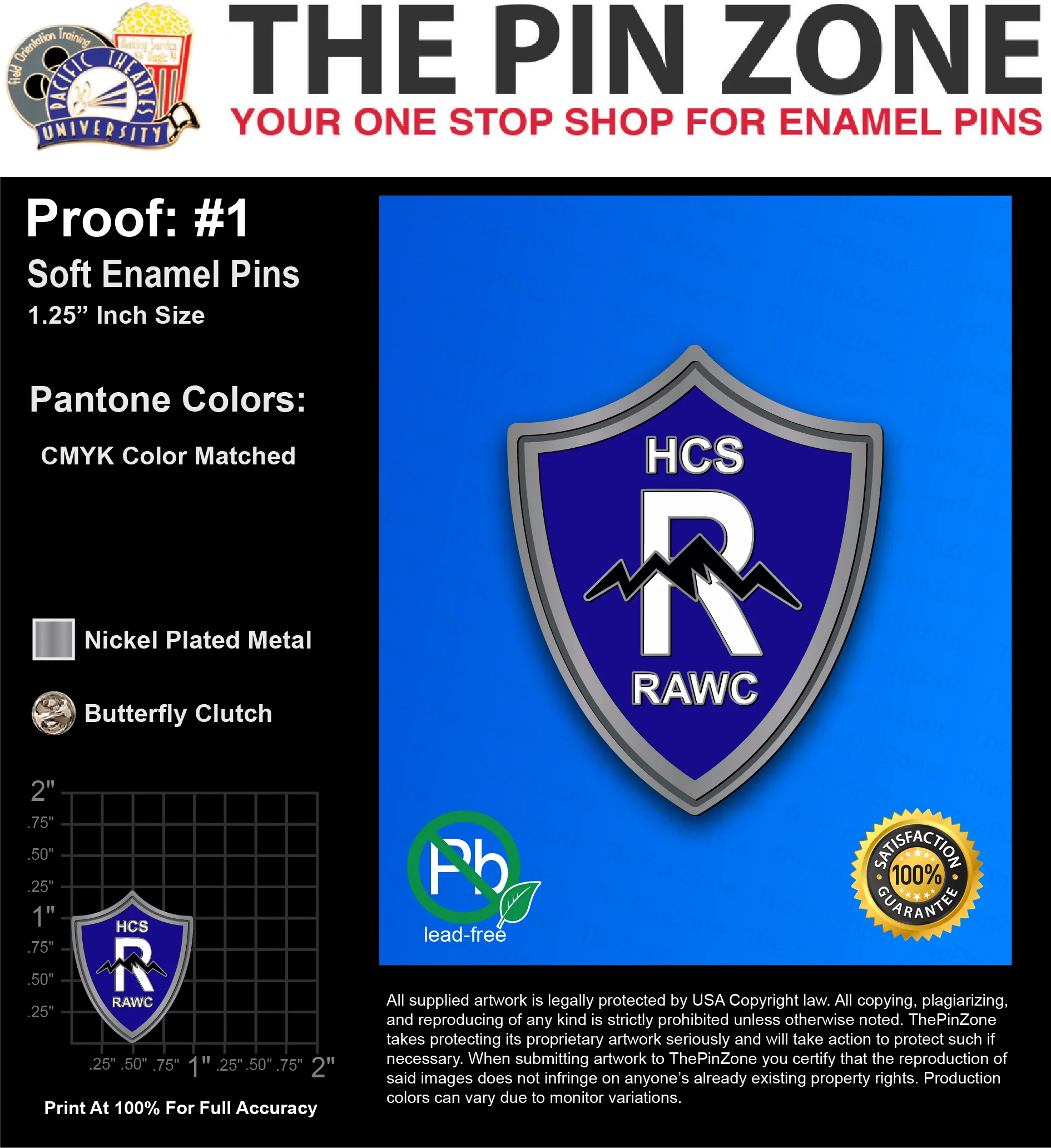 100 “PILAR M” LAPEL PINS: PROOF #1